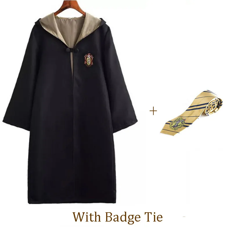 Hufflepuff Badge Tie Костюмы для косплея, костюмы Поттера, волшебный халат, плащ, костюм Хогвартс, Униформа, плащ Гриффиндор Слизерин, Рейвенкло, хаффлпуф, Хэллоуин - Цвет: Hufflepuff Badge Tie