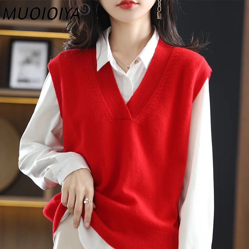 

Women Vest 100% Australian Wool Knitted Sleeveless Sweaters Hot Sale Winter Thick Warm Pullovers Female Tops