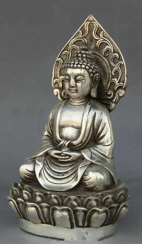 

Tibet Tibetan Buddhism Silver Sakyamuni Shakyamuni Amitabha Buddha Seat Statue
