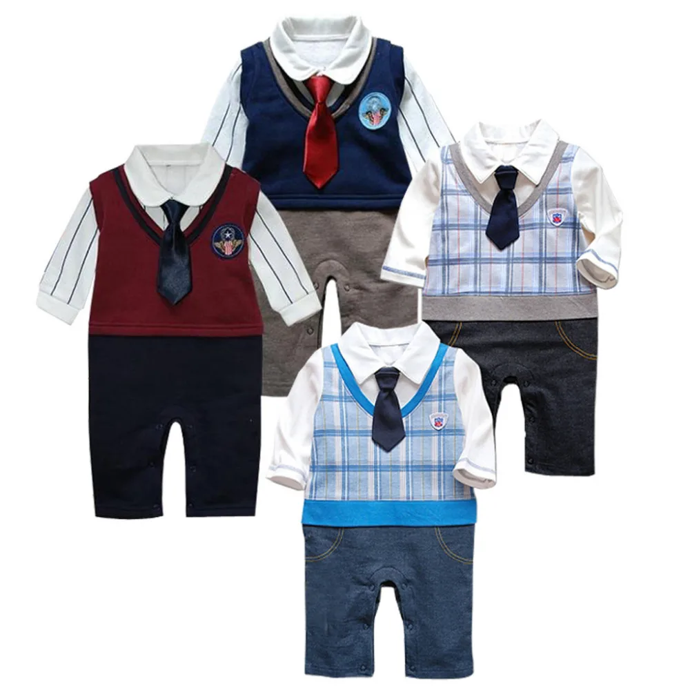 Clearance Sales Autumn Baby Rompers Gentleman Boy Clothing Sets Long Sleeve Infant Jumpsuits Cotton Newborn Clothes |