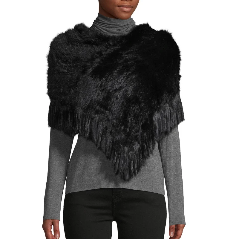 Женская шаль из натурального меха кролика с капюшоном меховое пончо женская