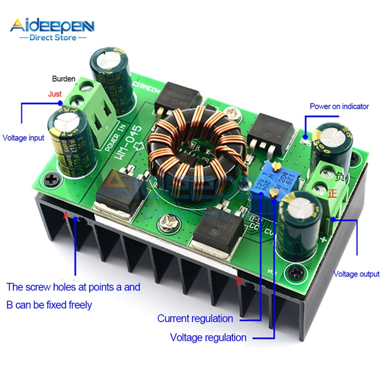 

DC 5V-30V to 1.25V-30V 10A Non-isolated Synchronous Rectification Constant Voltage Constant Current Automatic Buck-Boost Module