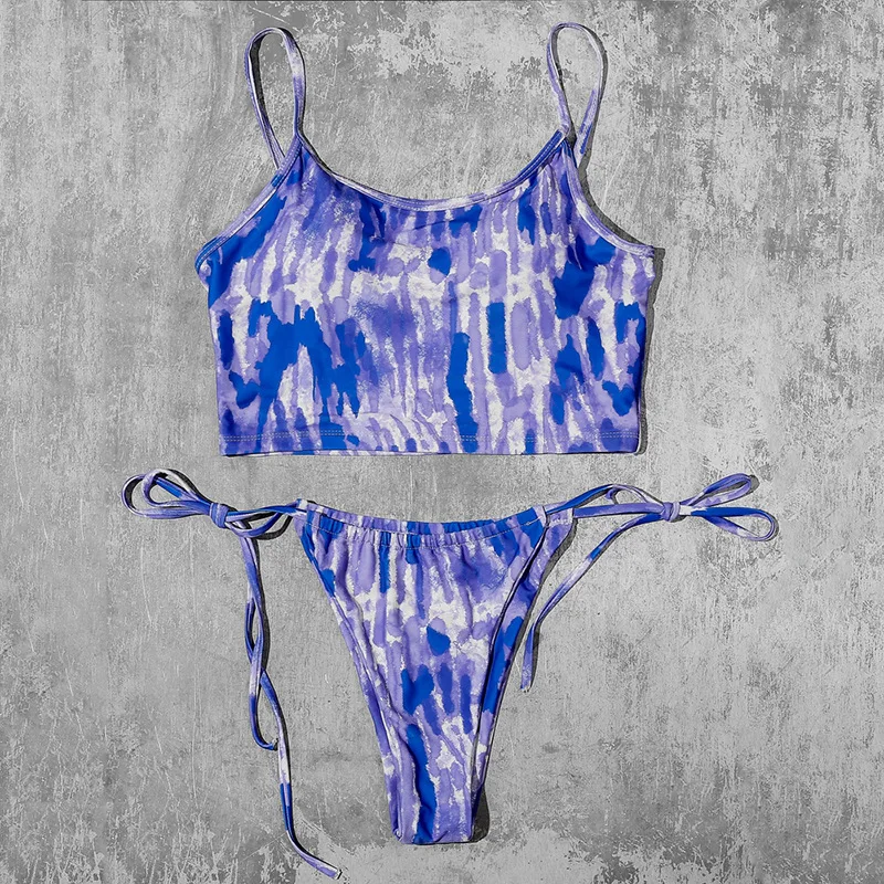 

2021 Sexy Tie Dye Bikini Woman Push Up Swimwear Printed Swimsuit Female High Cut Bathing Suit Beach Wear Bathing Biquini