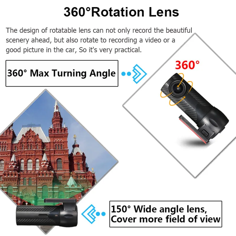 Мини видеорегистратор для автомобиля 360 WiFi смарт камера 1080P с g сенсором и ночным