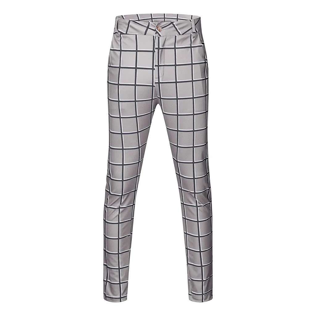 

Men Casual Pants Fashion Cotton Midweight men's Pants Slim Fit Business Formal Plaid Print Trousers Male Leisure Pants