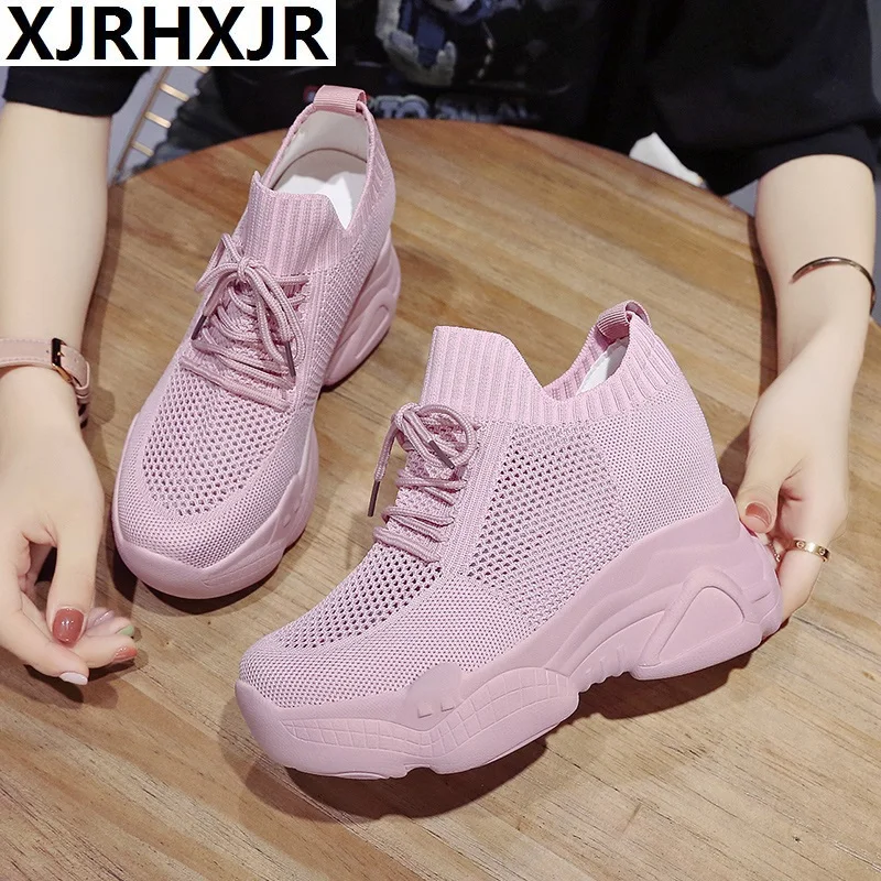 Кроссовки XJRHXJR женские на платформе теннисные туфли летние каблуке 10 см белые