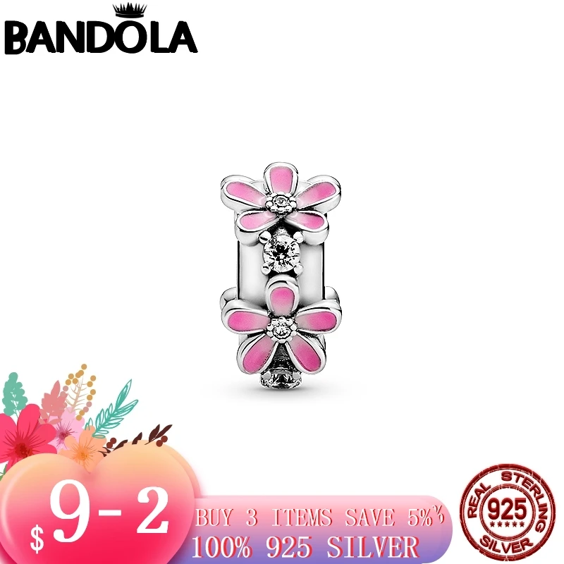 Новинка Лидер продаж серебряные бусины 925 пробы Розовый Дейзи цветок клип