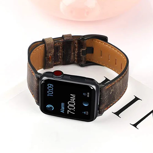 dark Coffee brown Ретро-стиле, из натуральной кожи, ремешок для наручных часов Apple Watch 4 5 44 мм 40 мм, 42 мм, 38 мм, версия наручных часов iwatch, ремешок Watch series 5/4/3/2/1 браслет аксессуары - Цвет ремешка: dark Coffee brown