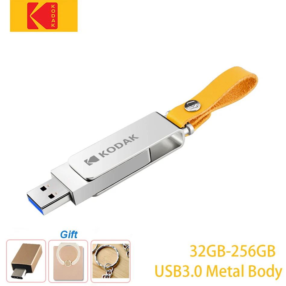 

Kodak Metal USB3.0 USB flash drive for Macbook/laptop/PC 32GB 64GB 128GB 256GB Pendrive High speed pen drive free adapter