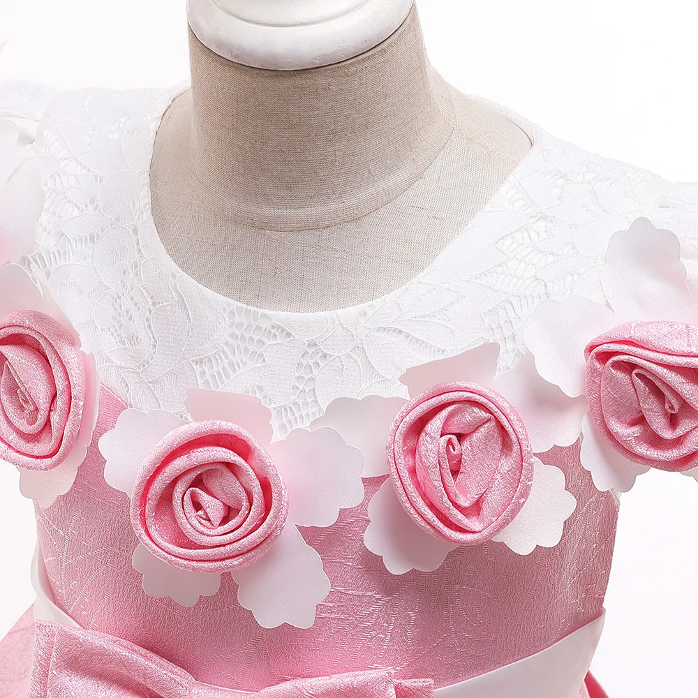 Top Quality Baby Girls Silk 3D Flower Ball Gown Party Princess Dress Kids Elegant Event Birthday Dresses for Wedding 3-10Y BW301 | Детская