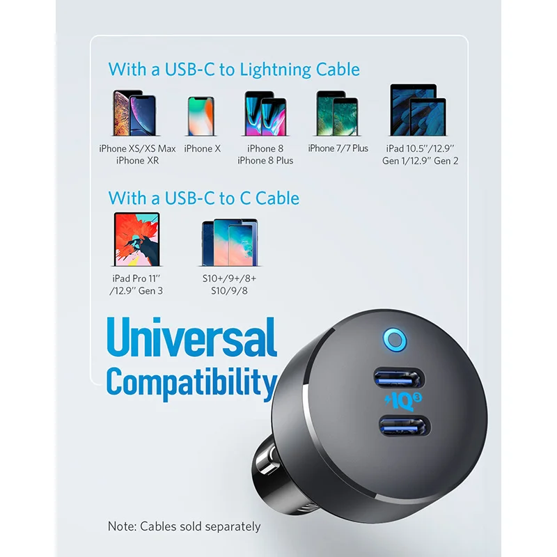 anker usb c car charger 36w 2 port poweriq 3 0 type c car adapter powerdrive iii duo with power delivery for iphone and more free global shipping