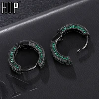 small colorful bling round zircon hoop earring micro paved iced out rhinestone copper stud thin hoops earrings hip hop jewelry