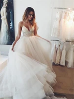 spaghetti straps sleeveless crystal court train tulle wedding dresses beading bodice cutout back bridal gowns vestido de noiva