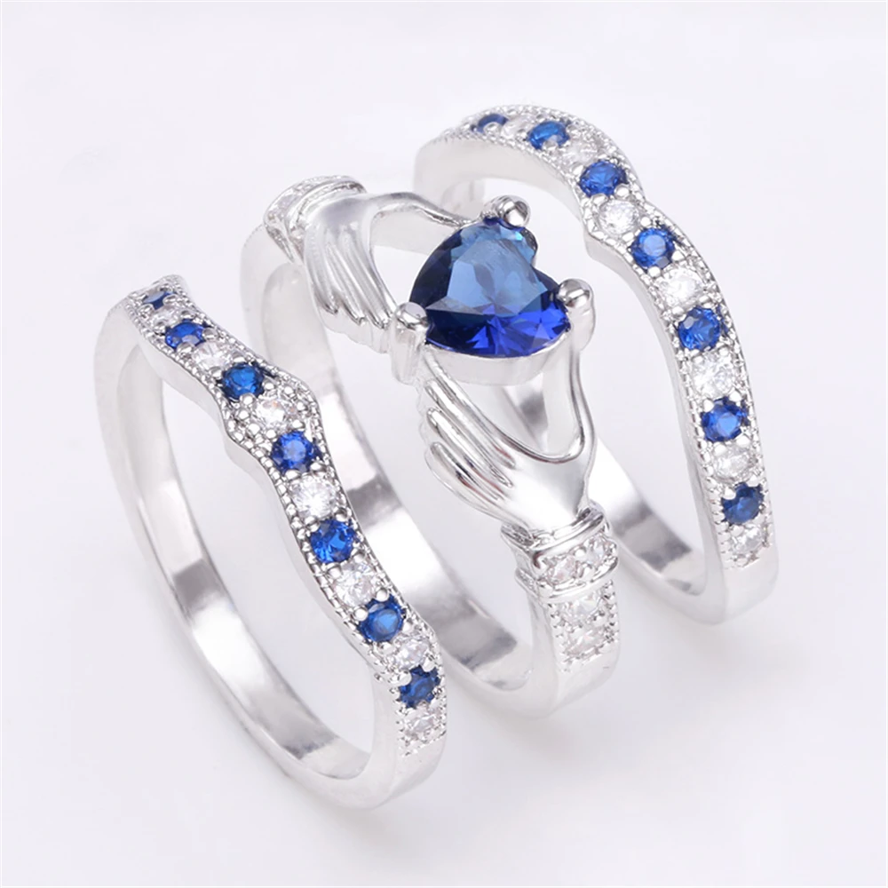 Claddagh кольцо с голубым сердцем и камнем набор свадебных женских аксессуаров Bague