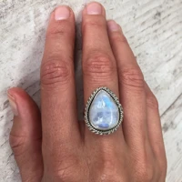 hoyon drill pear shaped moonstone ring for women s925 silver color peridot topaz bizuteria gemstone jewelry wedding ring for men