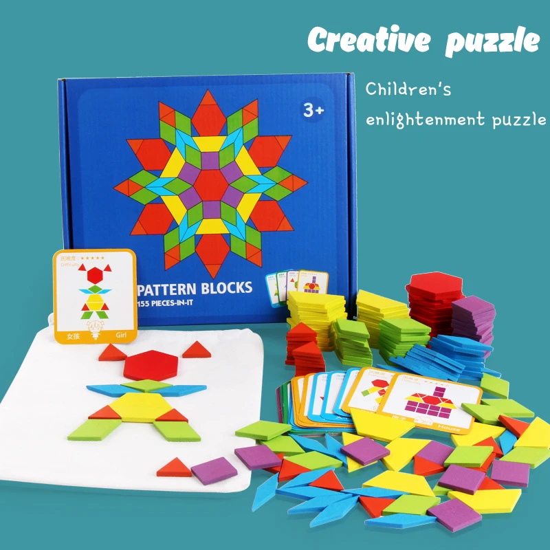

155pcs Montessori Wooden Jigsaw Puzzle Colorful Creative Game Brain Training Educational Toys Kids Gifts Learning Developing Toy