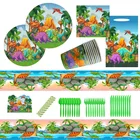 Набор для праздвечерние в стиле динозавра, бумажные стаканчики, скатерть, баннер, набор воздушных шаров, украшение на день рождения для мальчиков и будущих малышей