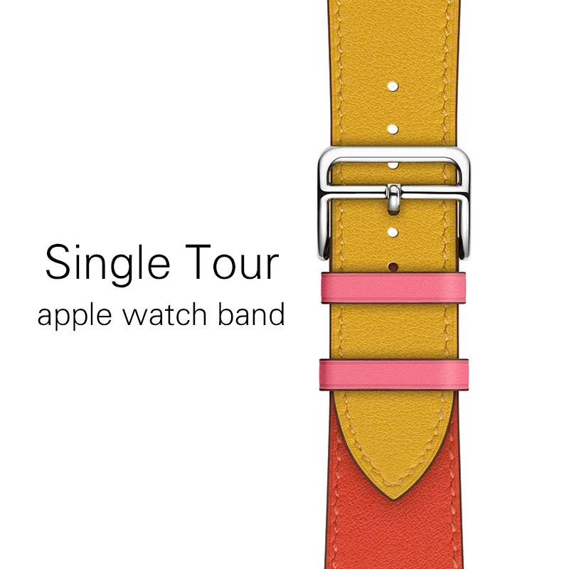 Kebitt, натуральная кожа, для мужчин и женщин, ремешок для apple watch, серия 5, 4, 3, 2, 1, iwatch, ремешок, 38, 40 мм, 42, 44 мм, ремень, одиночный тур, полосы - Цвет ремешка: Rose Pink Yellow