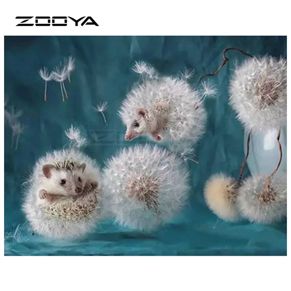 Алмазная вышивка ZOOYA 5D DIY с милым животным ежиком и одуванчиком, алмазная Вышивка крестиком, Круглая Мозаика, украшение CJ1074
