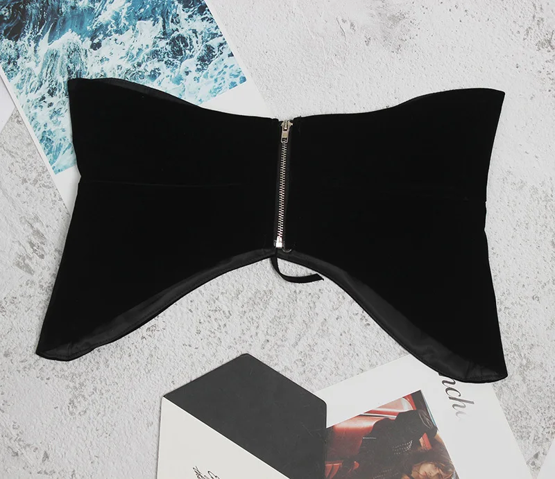 

[EAM] Black Brief Velvet Irregular Bandage Wide Belt Personality Women New Fashion Tide All-match Spring Autumn 2021 1DD0960