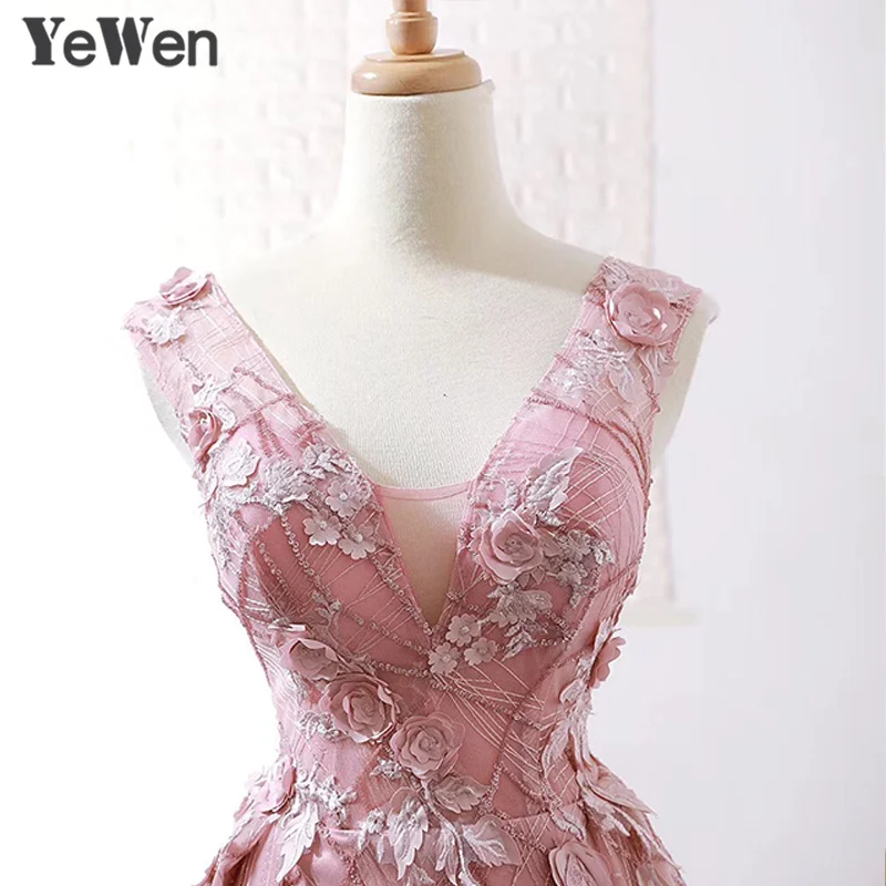 Женское длинное платье YeWen розовое кружевное принцессы с цветочным принтом для