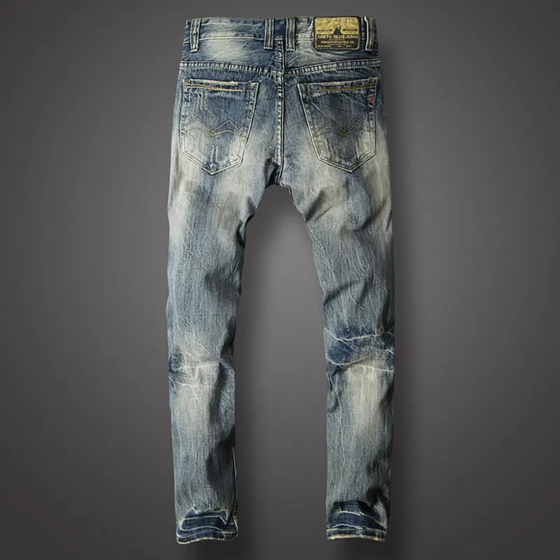 European Street Fashion Men Jeans Retro Distressed Patchwork Slim Fit Ripped Jeans Men Vintage Designer Casual Denim Punk Pants