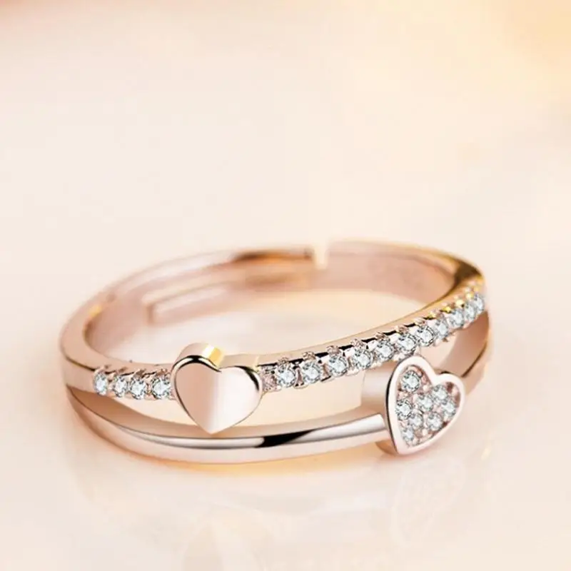 

Fashion Heart Rings For Women Accessories Wedding Jewelry Girl Gift Adjustable Cute Crystal Rhinestones Open Rings