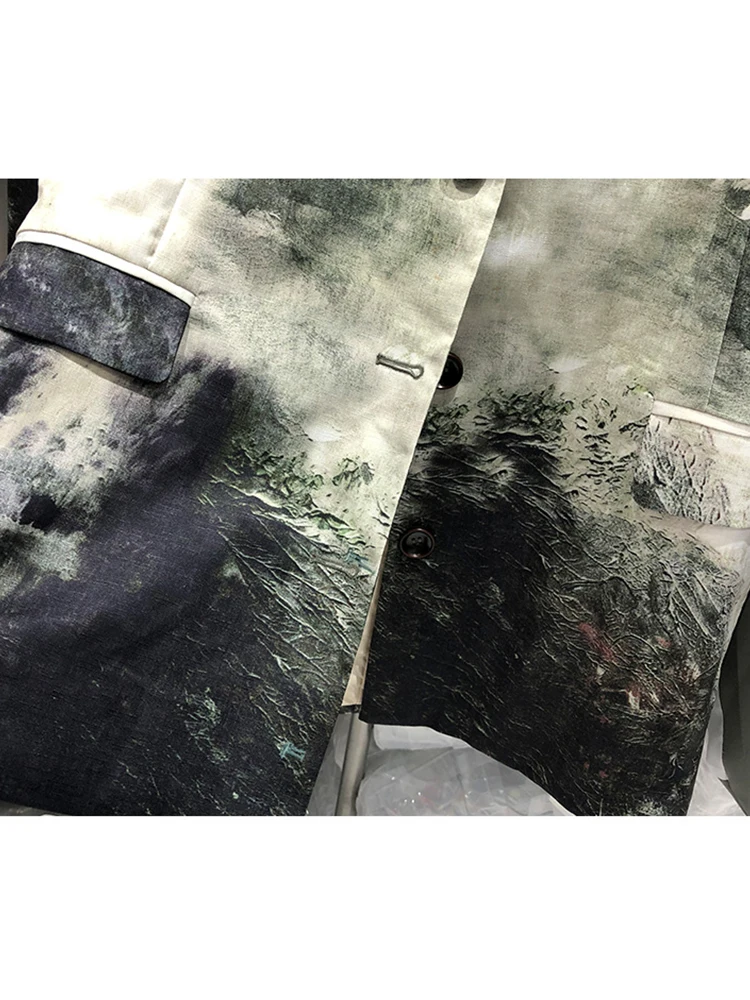 

Heavy craftsmanship, oil painting, printing, contrasting color, loose suit jacket, ladies' autumn new style personality