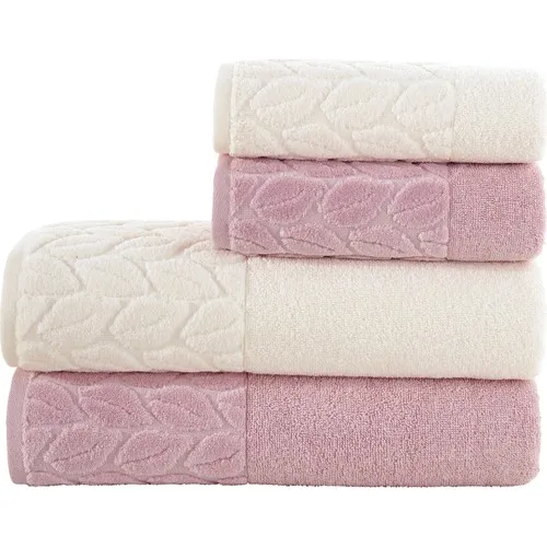 

Nurpak Hazal 4'l Bath Towel Set 90x150 cm-50x90 cm Cream-Damson
