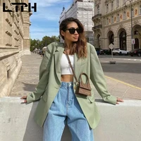 ltph loose casual blazer women single button long sleeve mid length pockets office ladies jackets thin suit coat 2021 summer new