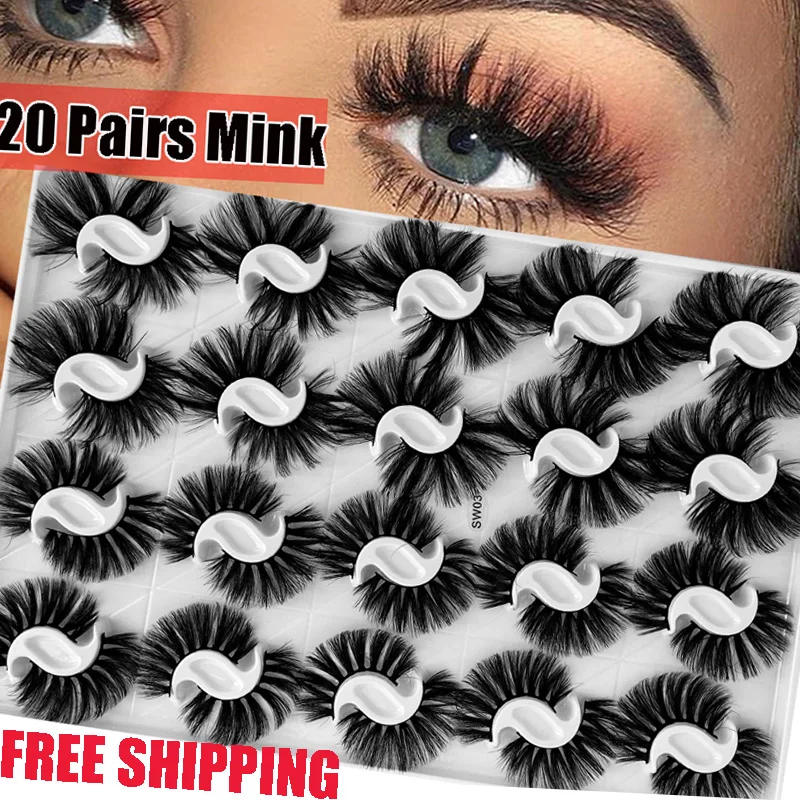 

10/20Pairs Natural False Eyelashes Fake Lashes Long Makeup 3D Mink Eyelashes Makeup Eyelash Extension Mink Eyelashes for Beauty