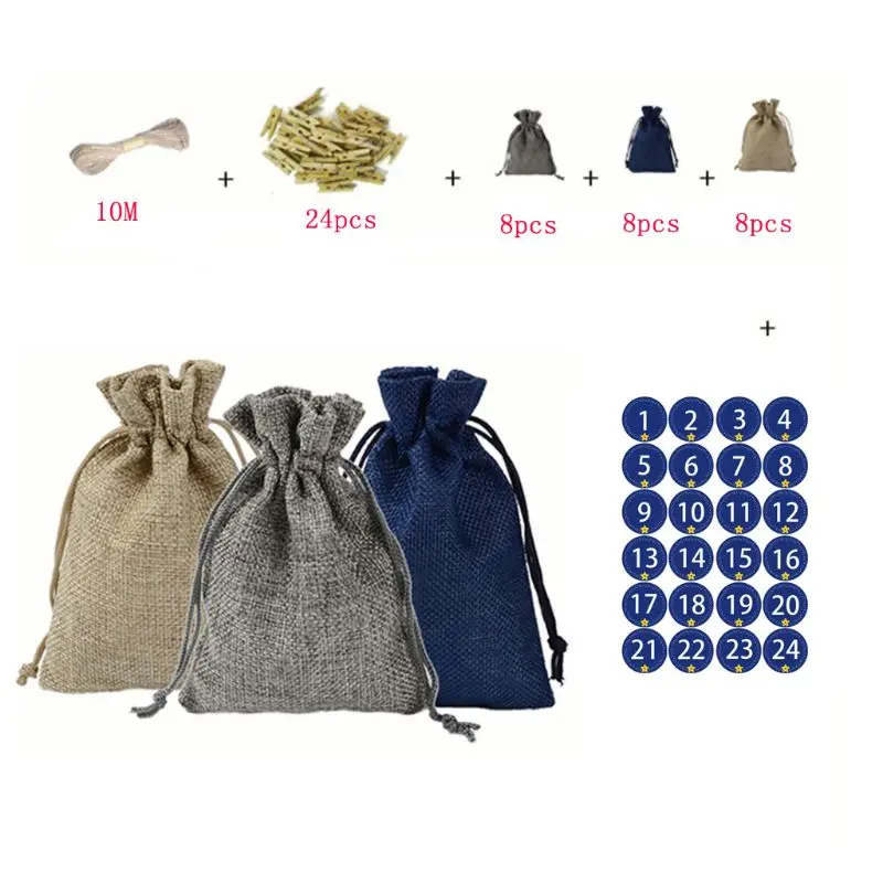 24Pcs Candy Bags Advent Christmas Calendars Linen Filling Bag with Number German Stickers | Дом и сад