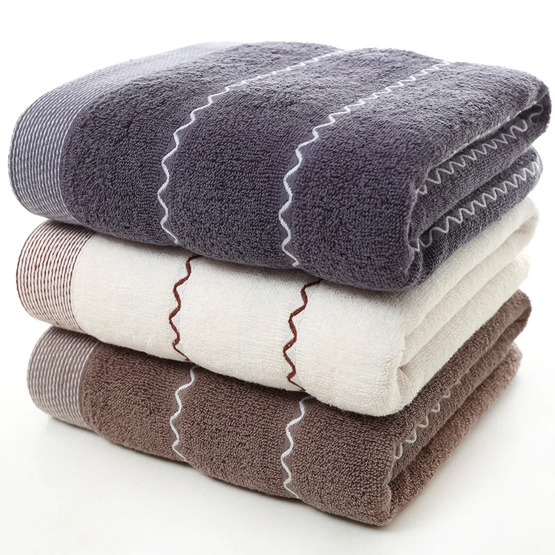 

70*140CM Plain Wave Pattern Broken Gear Bath Towel Pure Cotton Embroidered Towel Soft Absorbent Beach Towel