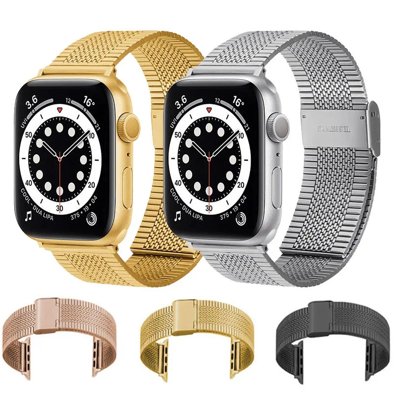 

Ремешок для часов Apple Watch Band 38 мм 42 мм 44 мм 40 мм, плетеный браслет из нержавеющей стали, металлический браслет для iWatch 2 3 4 5 6 SE