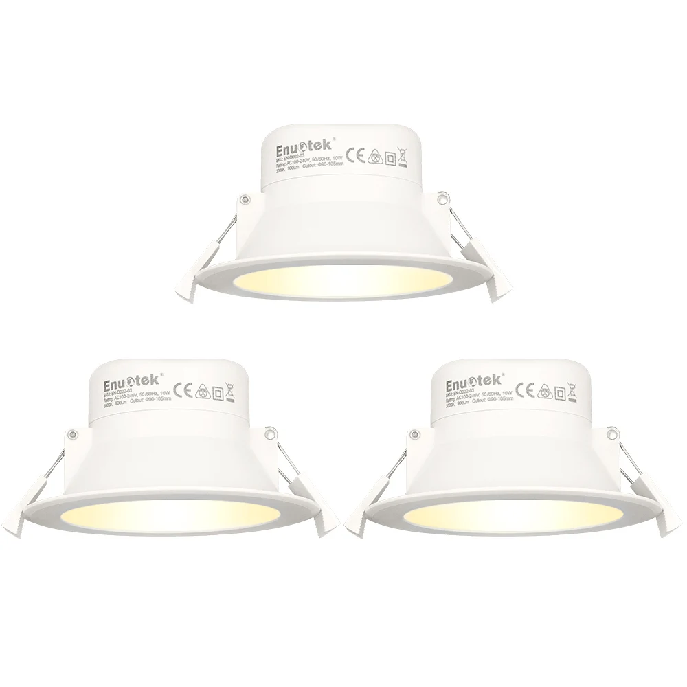 3 Lamps Warm White 10 Вт Встраиваемый светодиодный потолочный светильник, встраиваемый потолочный светильник, холодный белый 5000 K, отверстие для выреза 90-105 мм, 100-240 В, IP44, влагонепроницаемый для кухни и ванной комнаты - Испускаемый цвет: 3 Lamps Warm White