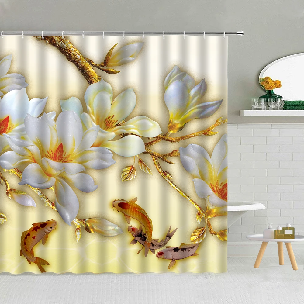 Полосатая занавеска для душа с 3d-рисунком птиц рыб цветов s Peacocks Koi пион облако
