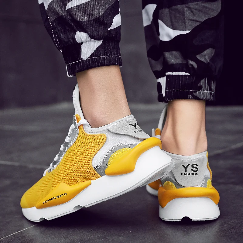 Мужские сетчатые кроссовки Желтые Повседневные туфли дышащие уличные в стиле