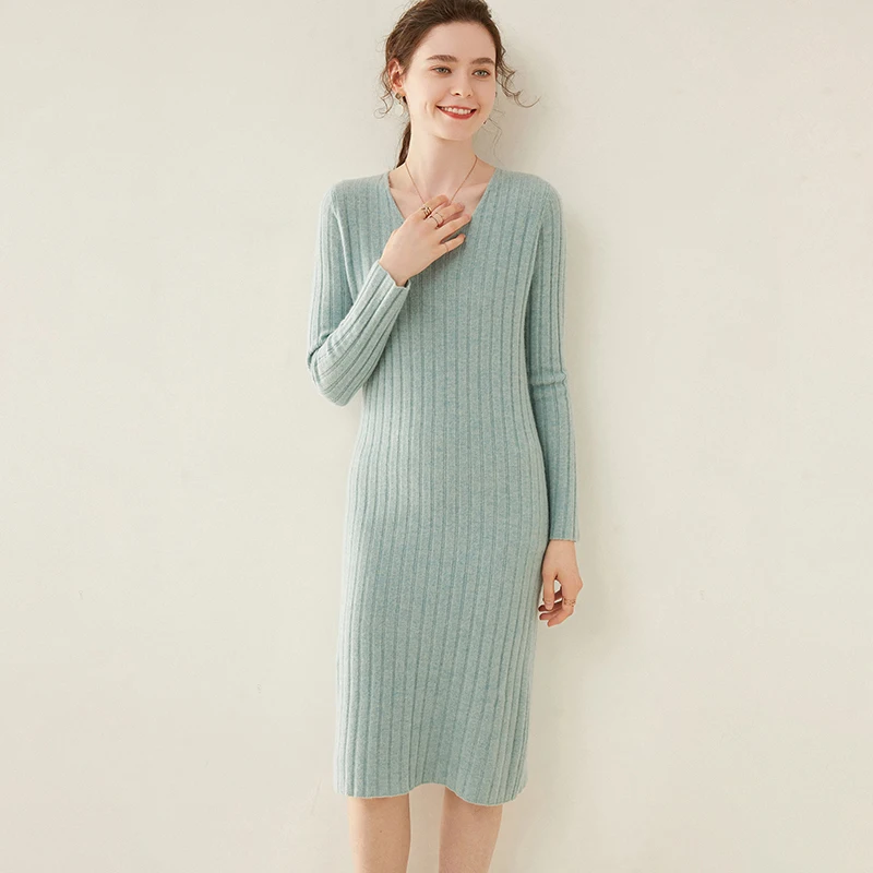 Женское длинное платье-рубашка с V-образным вырезом | Женская одежда