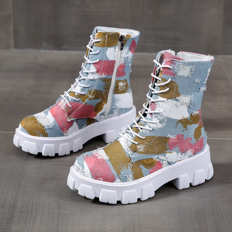 

Ботинки женские в ковбойском стиле, Осенние, на толстой подошве