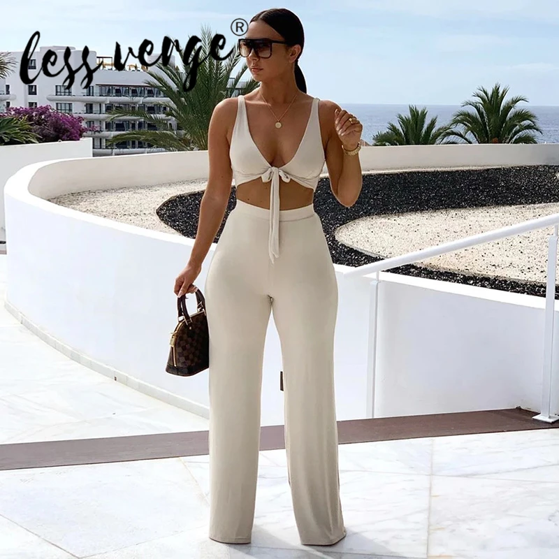 Женский брючный костюм двойка Lessverge однотонный комплект из бюстгальтера на