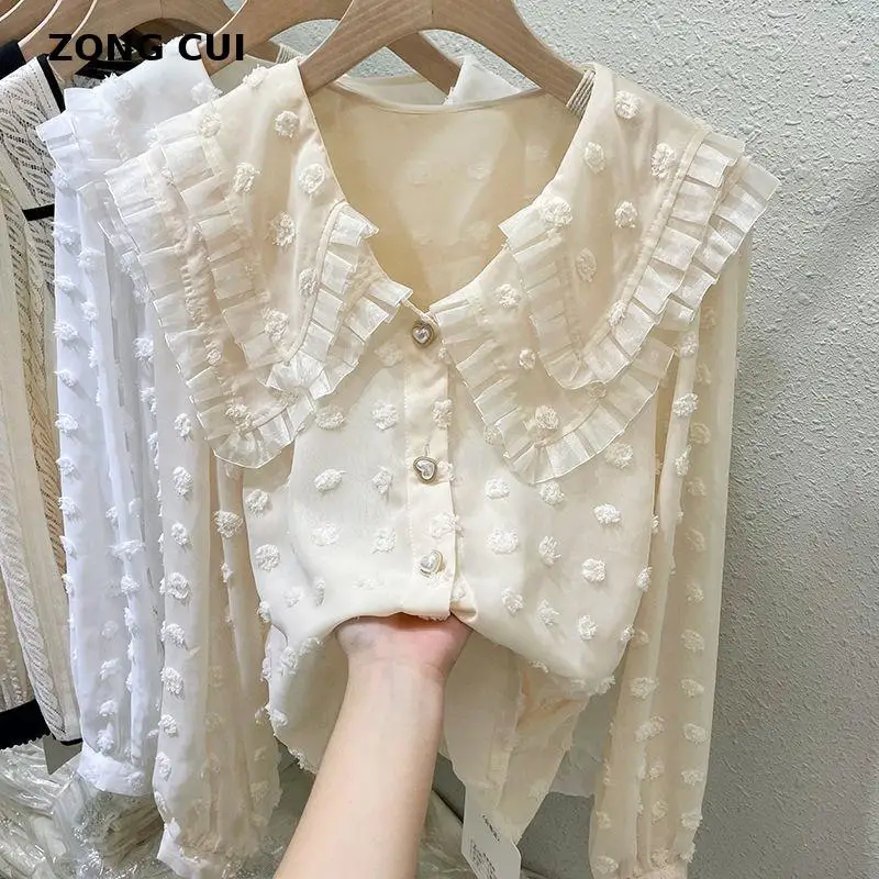 

Женская рубашка с воротником «Питер Пэн», длинным рукавом и пуговицами