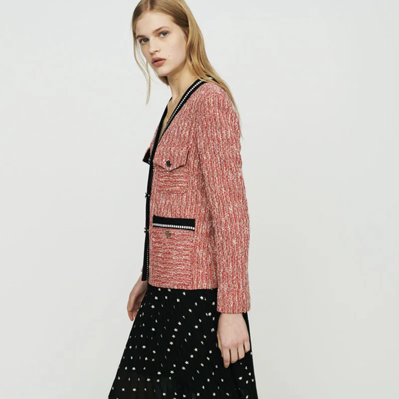 Женское твидовое пальто AOTEMAN элегантное приталенное в клетку с длинным рукавом