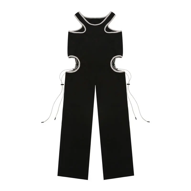 

XITAO Drawstring Pants Fashion New Women Vintage Hollow Out Black Patchwork Small Fresh Casual Style Loose Pants WLD6240
