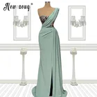 Светильник-зеленое женское длинное вечернее платье с разрезом, женское коктейльное платье для свадебной вечеринки, 2021