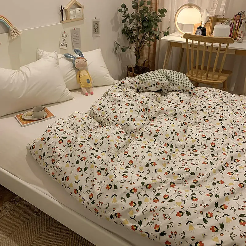 

Bonenjoy 1 pc Cotton Duvet Cover Flower Printed INS Style Blanket Cover Queen/King Size Cotton Comforter Covers 220x240cm