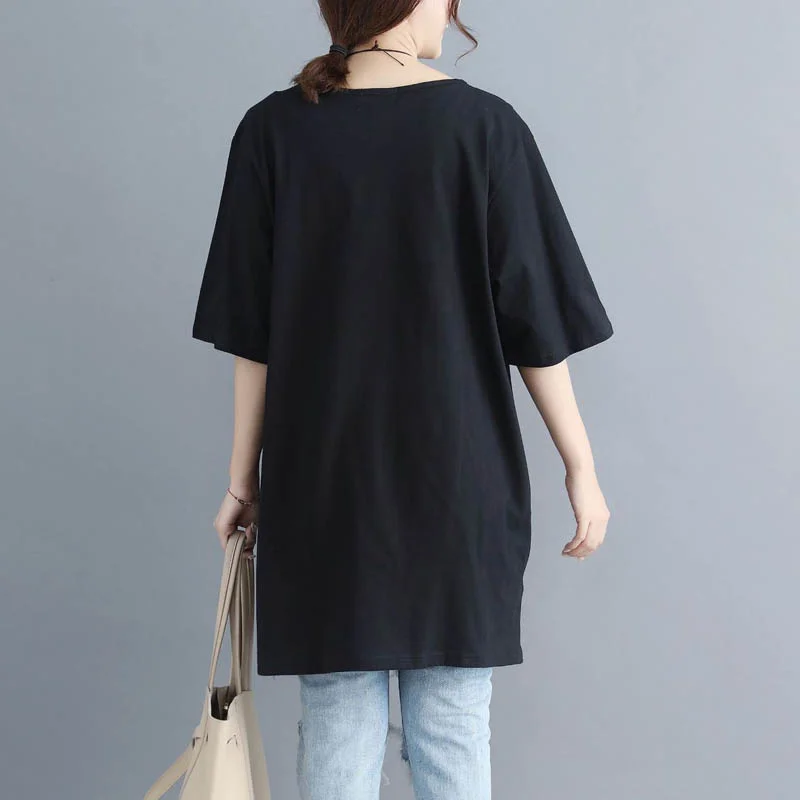 

150Kg Plus size women's summer short-sleeved letter t shirt bust 150cm 6XL 7XL 8XL 9XL loose long cotton t shirt black white