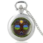 Серебряные винтажные кварцевые карманные часы с подвеской, солнце, луна, дерево жизни