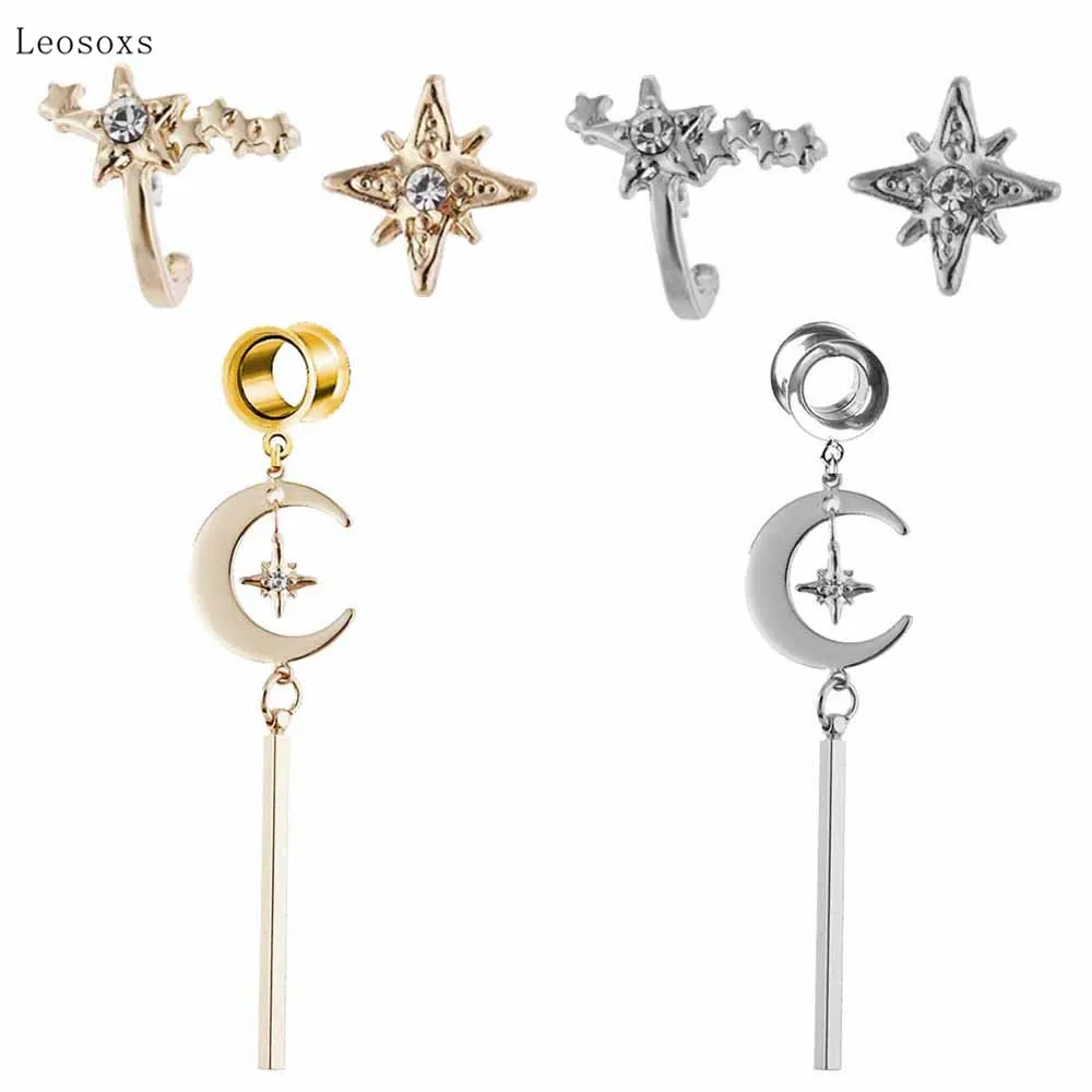 

Leosoxs 3 шт./лот новые туннели из нержавеющей стали с заглушкой Звезда Луна расширители Висячие 6-25 мм набор украшений для пирсинга тела