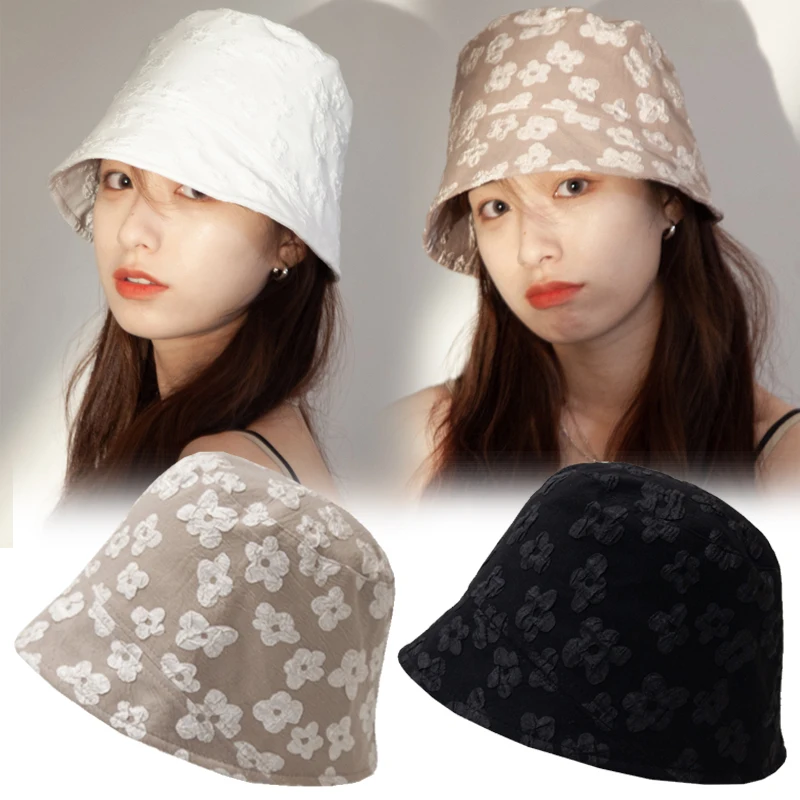 

Summer Fashion Foldable Bucket Cap Cotton Beach Flower Sun Hats for Women Fashion Beach Sun Hat Foldable Brimmed Bucket Hat