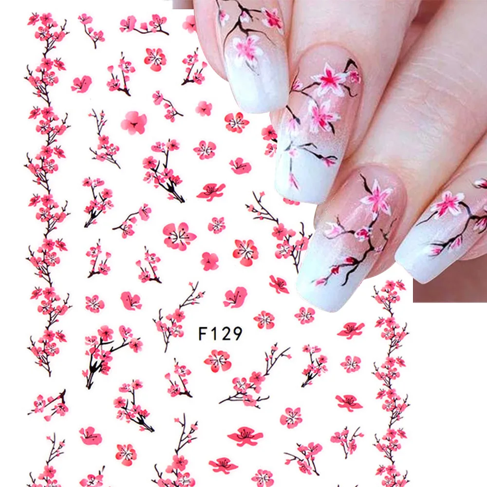 

8 Style 3D Sakura Nail Art Sticker Cherry Blossoms Decals Water Transfer Summer Sliders Pink Simple Flower Design DIY Manicure